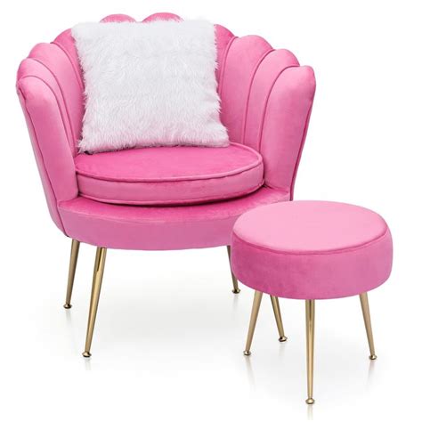 Monibloom Pink Accent Chair With Ottoman Living Room Upholstered