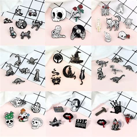 4 7pcs Punk Skeleton Skull Brooches Gothic Dark Rib Lapel Pins Dinosaur