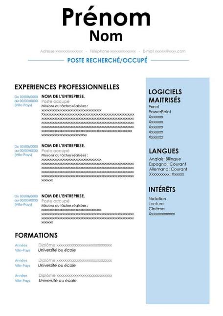 Mod Le De Cv P Le Emploi T L Charger Gratuit Cr Er Cv