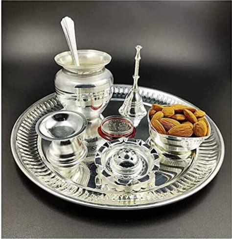 Silver Pooja Thali Silver Puja Thali Silver Thali For Pooja Etsy