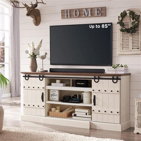 Okd Farmhouse Tv Stand 75 Storage Entertainment Center For 85 Tvs Antique White