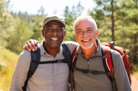 Adventurous Gay Seniors On A Romantic Hiking Trip Premium AI Generated Image