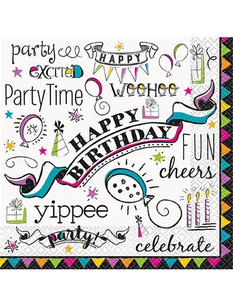 16 Tovaglioli Di Carta Doodle Happy Birthday Vegaooparty