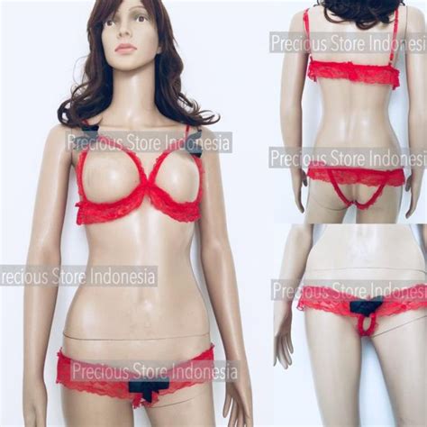 Jual Set Lingerie Bra Thong Open Crotch Lace Seksi Bikini Murah Shopee Indonesia