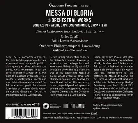 Giacomo Puccini Messa Di Gloria CD Jpc