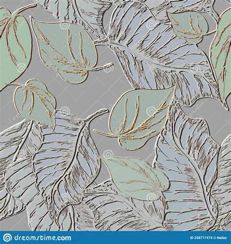 Embossed Leafy Light 3d Seamless Pattern Relief Background Repeat Textured Leaves Vector