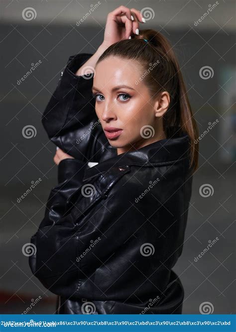 Girl in the Parking Lot, Woman in Underwear. Stock Image - Image of