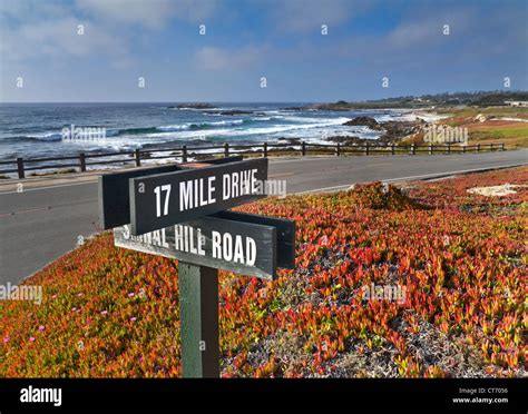 CALIFORNIA 17 mile drive road sign on fabulous coast scenic route ...