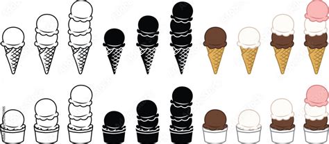 Hard Scoop Ice Cream Cones & Cups Clipart Stock Vector | Adobe Stock