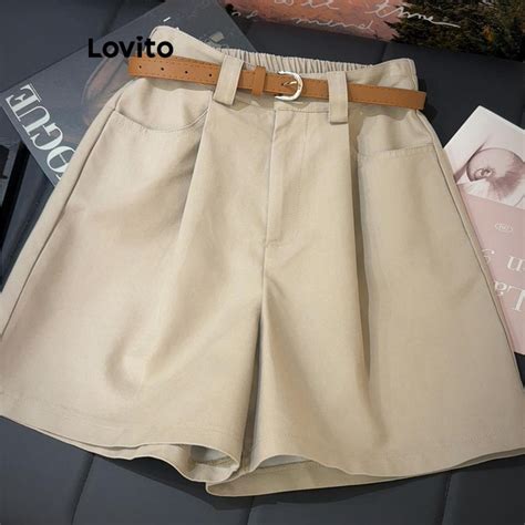 Lovito Short Casual Bolso Liso Para Mulheres Lnl Shopee Brasil