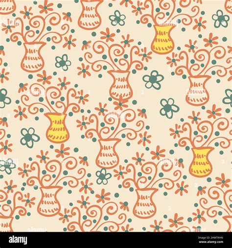 Vases With Flower Bouquets Seamless Vector Pattern Stock Vector Image