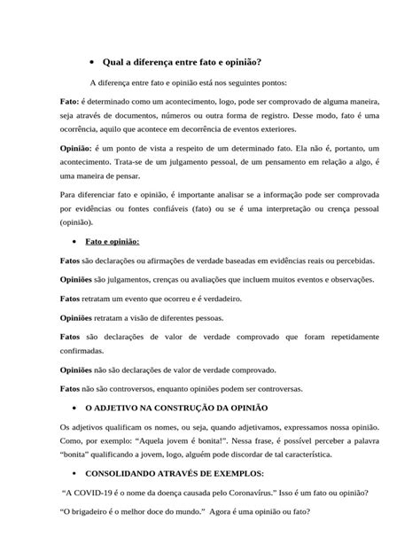 Qual É A Diferença Entre Fato E Opinião - Diferença entre Fato e Opinião | PDF | Verdade | Carreira e Crescimento
