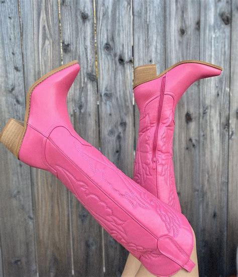 Walking In Dallas Hot Pink Knee High Boots Etsy Pink Knee High Boots Cowgirl Boots Boots