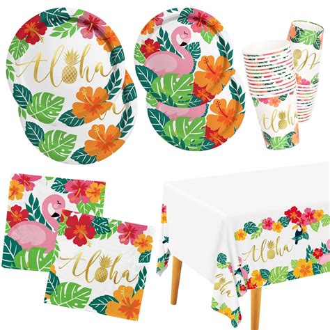 Tropical Luau Party Supplies Flamingo Party Dinnerware Set Disposable