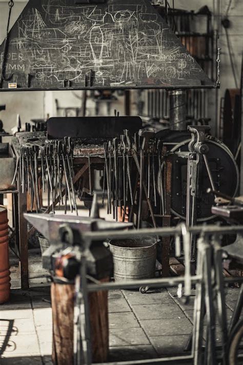 forge interior  tools  blacksmith  stock photo