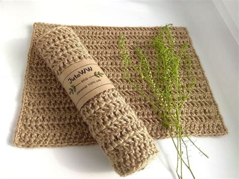 Crochet Jute Placemat Natural Handmade Table Mat Rectangular Etsy