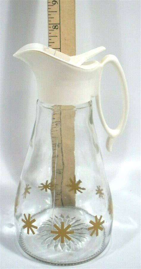 Vintage Log Cabin Syrup Pitcher Dispenser Glass Bottle Gold Atomic