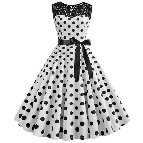 Sexy Retro White Polka Dot Dress Audrey Hepburn Vintage Halter Party Dress 50s 60s Pin Up