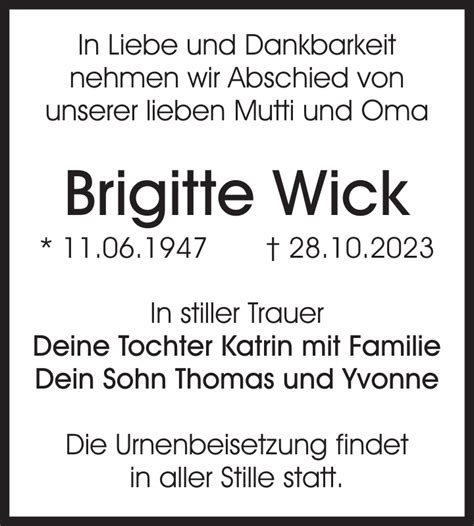 Brigitte Wick Traueranzeige Sächsische Zeitung