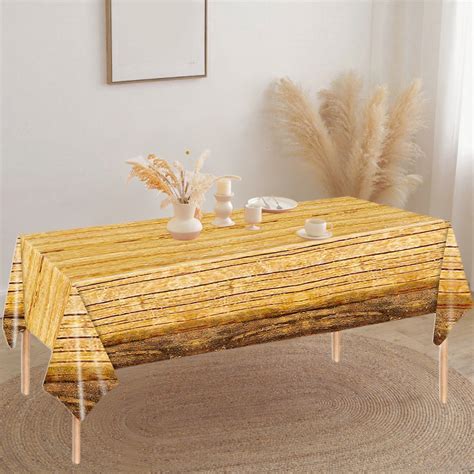 Thanksgiving Decorations Tablecloth Vinyl Rectangular Table Cloth Wood