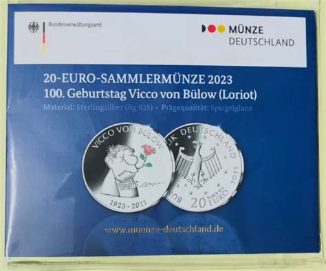 20 EURO SAMMLERMÜNZE 2023 100 Geburtstag Vicco von Bülow Loriot