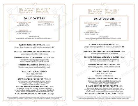 Menu At Drift Seafood Raw Bar Rehoboth Beach