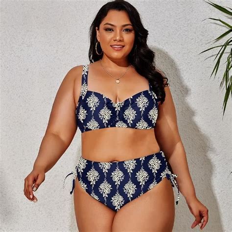 Bikini pour femme Grande taille Taille haute Nœud Deux pièces Grande taille Curvy Maillot de