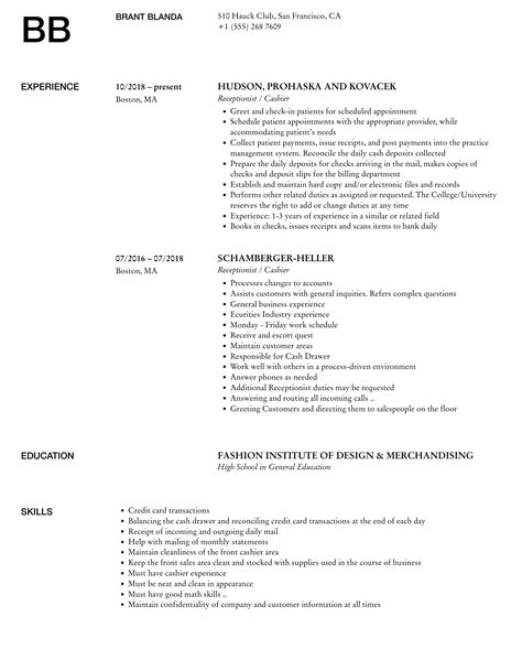 Receptionist Cashier Resume Samples Velvet Jobs