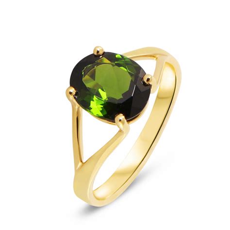 Bague Or Jaune Tourmaline Verte Ovale X Mm Ref