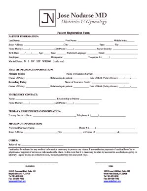 Fillable Online Patient Registration Form Nodarse OBGYN Fax Email