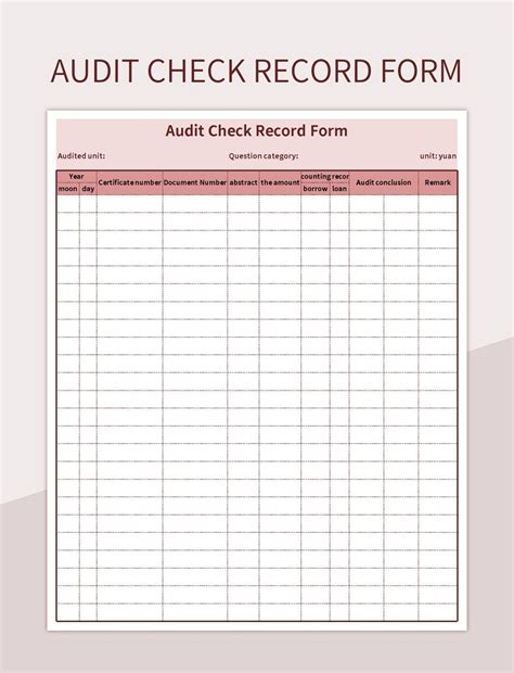 Audit Check Record Form Excel Template And Google Sheets File For Free Download - Slidesdocs