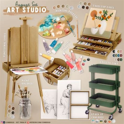 August 2024 Set 1 Art Studio Cowbuild In 2024 Sims 4 Cc