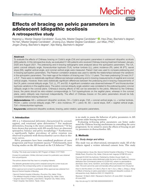 Pdf Effects Of Bracing On Pelvic Parameters In Adolescent Idiopathic