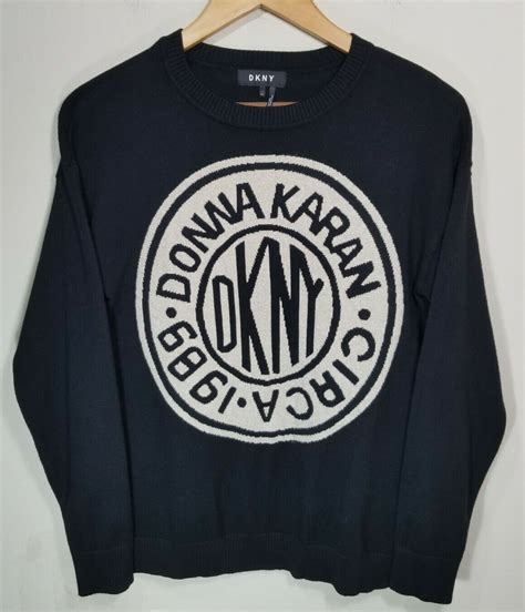DONNA KARAN DKNY CIRCA Black White LOGO Pullover Swea… - Gem