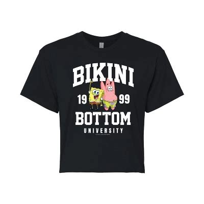 Women S SpongeBob SquarePants Bikini Bottom University Cropped Graphic T Shirt Black Small