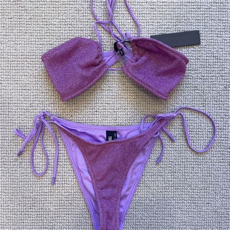 Triangl Purple Sparkle Halter Bikini MESSAGE ME Depop