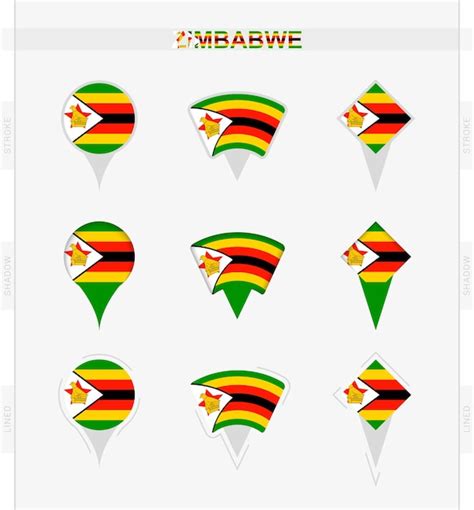 Flaga Zimbabwe Zestaw Ikon Pinezki Lokalizacji Flagi Zimbabwe Premium