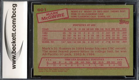 Mark McGwire 1985 Topps 401 OLY RC BCCG 9 Pristine Auction