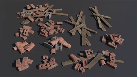 VR AR Ready PBR Debris Piles Low Poly 3d Models