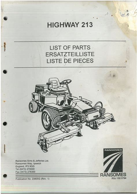 Ransomes Grass Cutting Machine Highway 213 Parts Manual Original