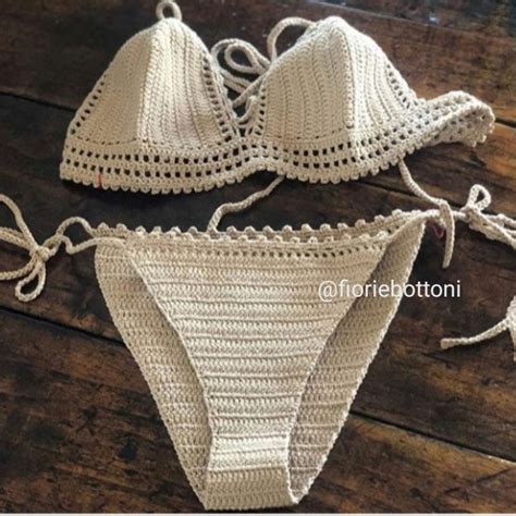 Bikini In Cotone Uncinetto Color Grigio Perla Donna Abbigliamen Su Misshobby