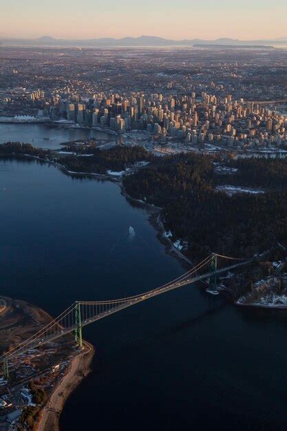 Premium Photo Aerial View Of Lions Gate Bridge Stanley Park And