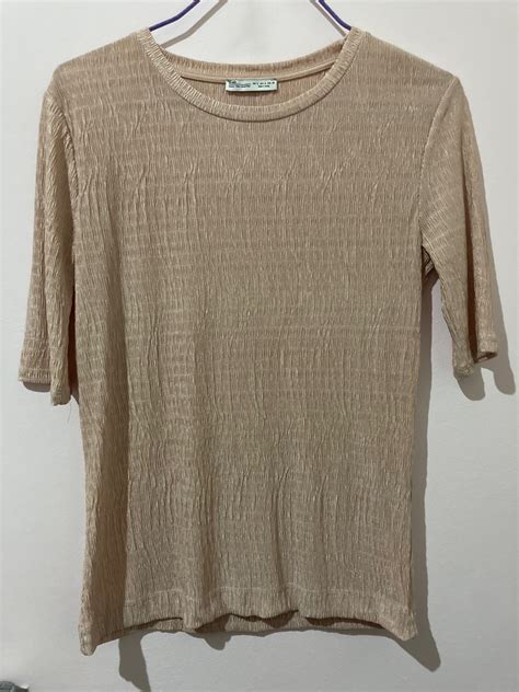 BN Zara Basics Collection Textured Nude Top Women S Fashion Tops Blouses On Carousell