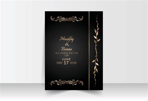 black background wedding card  golden floral design  vector