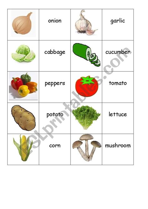 Vegetables Memory Game Esl Worksheet By Janie07