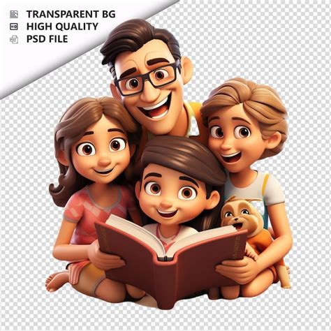 Familia Latina Leyendo Estilo De Dibujos Animados En D Fondo Blanco Es Archivo PSD Premium