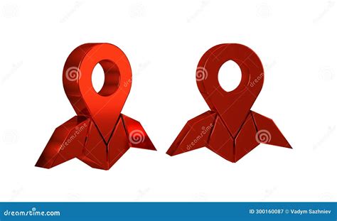 Red Placeholder On Map Paper In Perspective Icon Isolated On