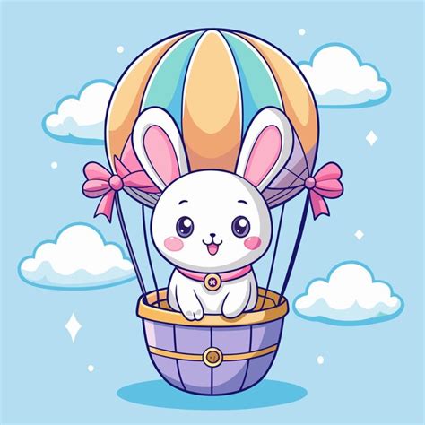 Cute Bunny In Hot Air Balloon Cartoon Vector Clipart Premium AI Generated Vector