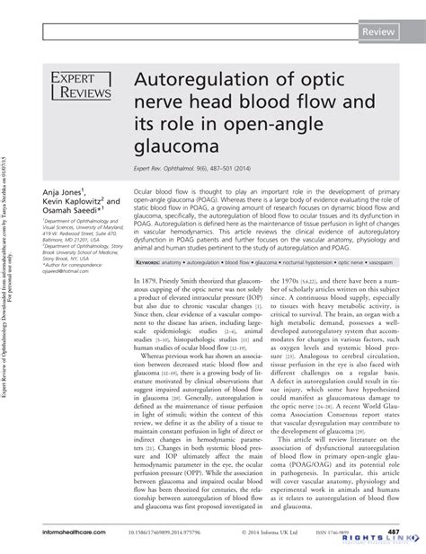 Pdf Autoregulation Of Optic Nerve Head Blood Flow And Its Role In