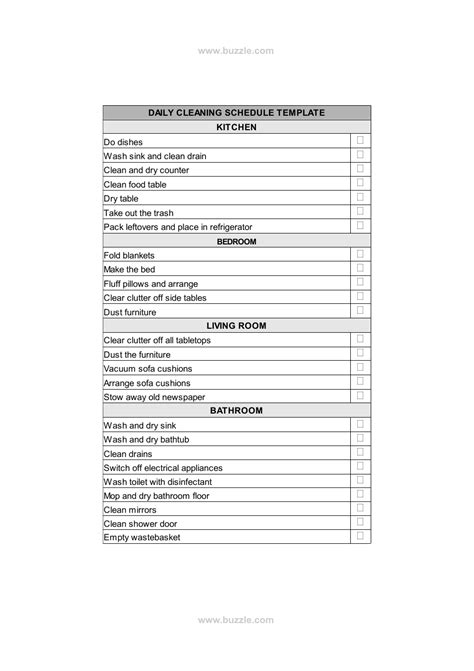 daily house cleaning schedule template  printable